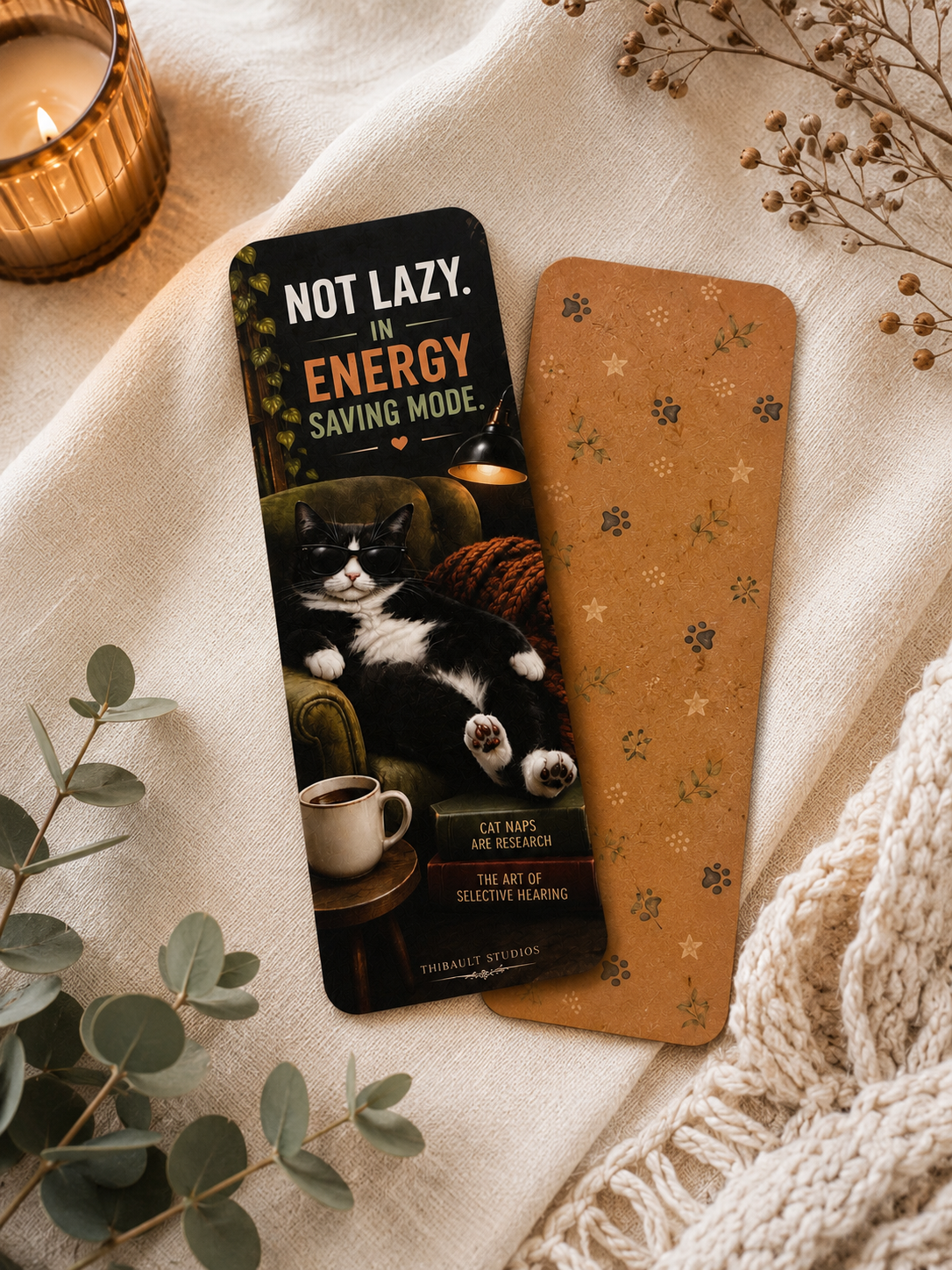 Not Lazy. In Energy Saving Mode. | Cat Bookmark