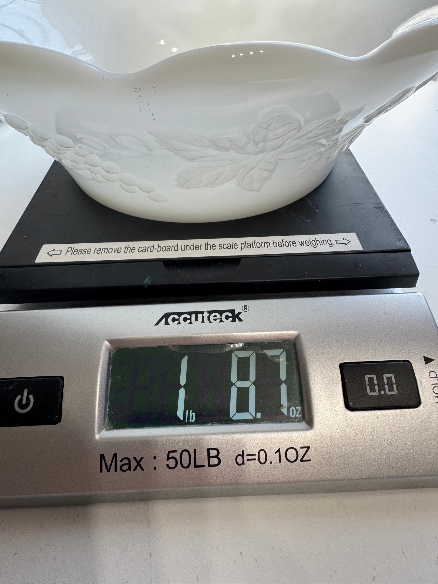 Vintage Milk Glass Serving Bowl|Raised Grape & Leaf Pattern