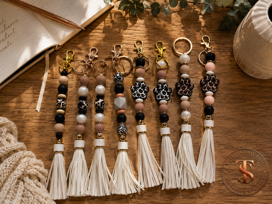 Animal Print Silicone Beaded Tassel Keychains