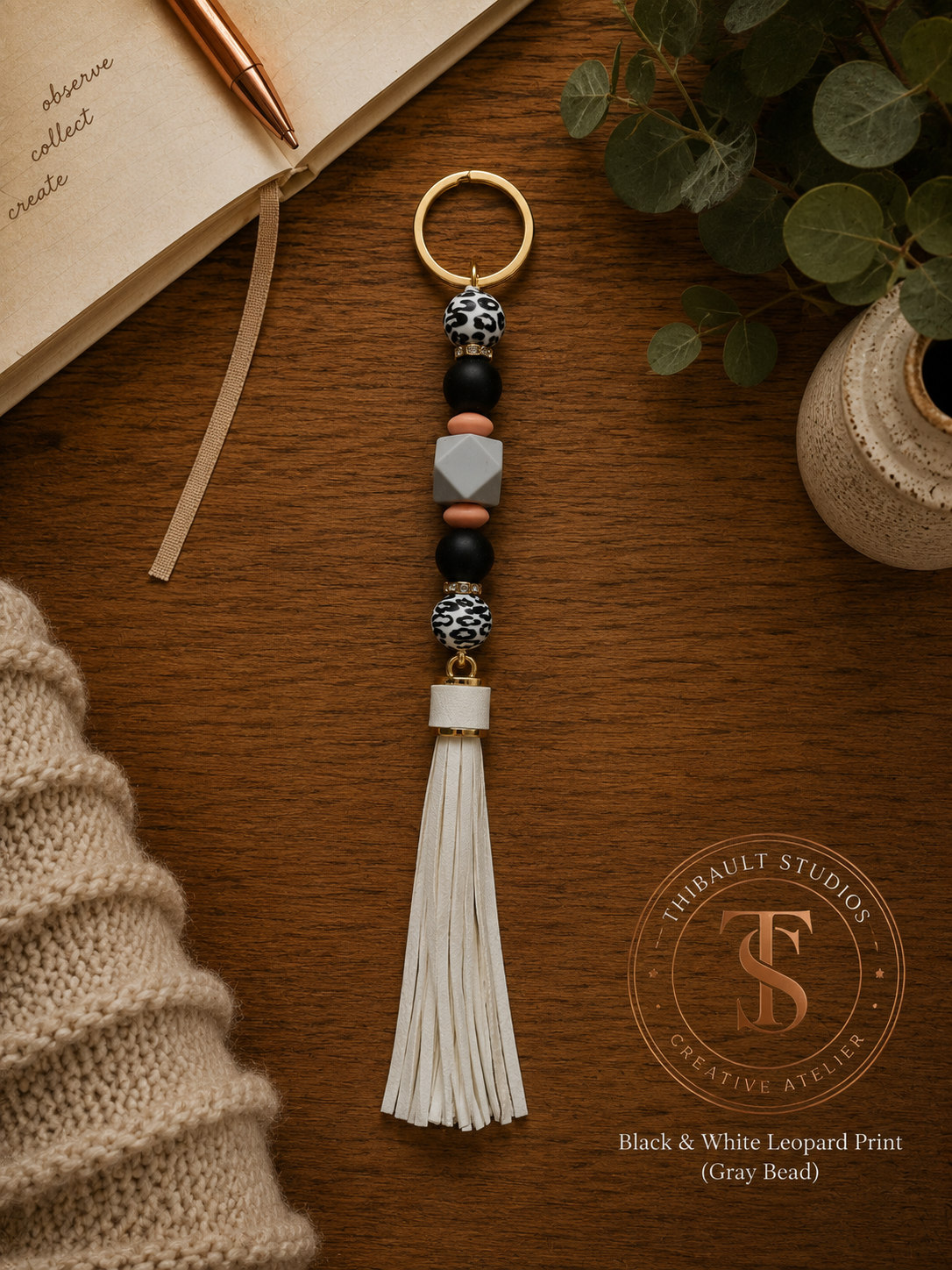 Animal Print Silicone Beaded Tassel Keychains