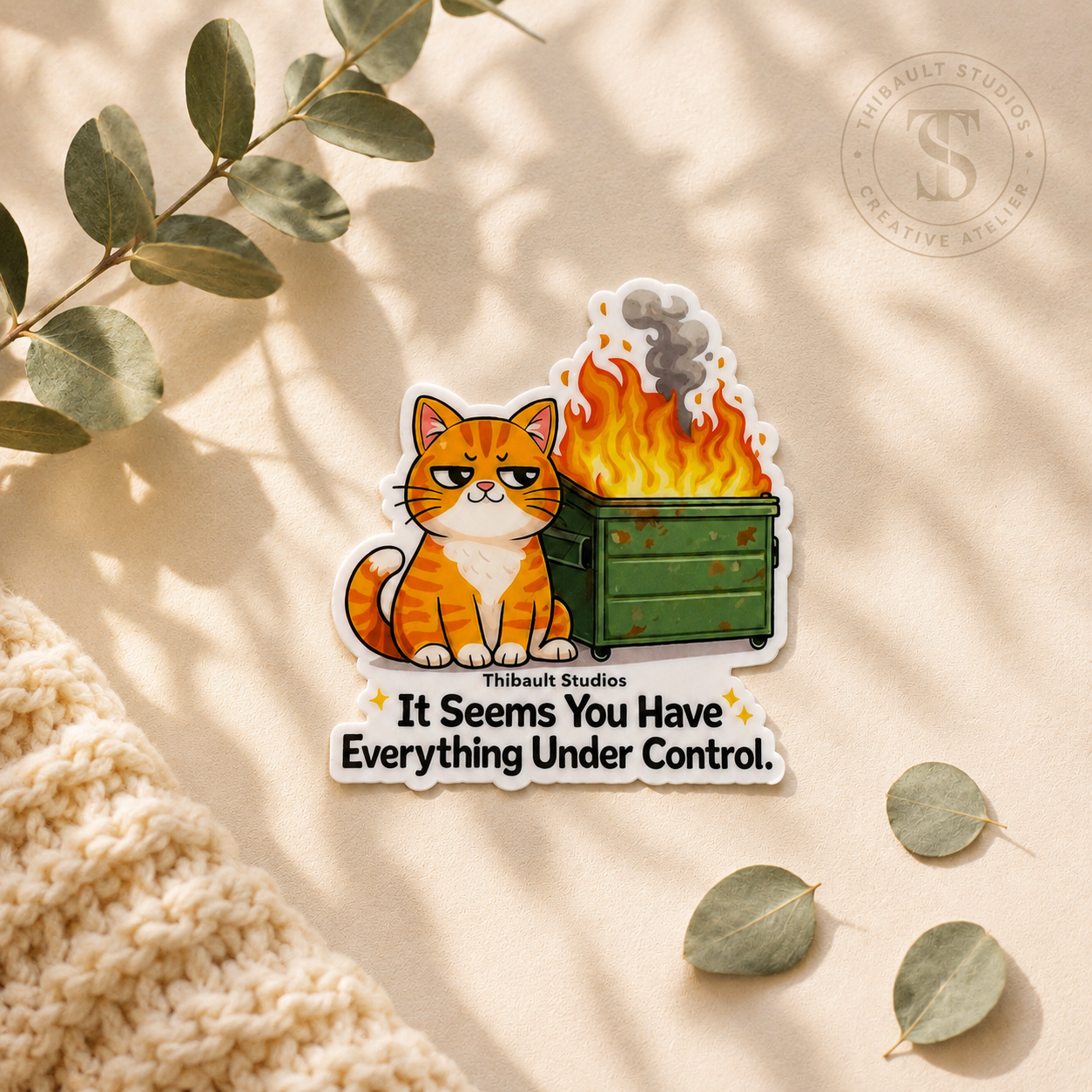 Dumpster Fire Kitty Vinyl Sticker