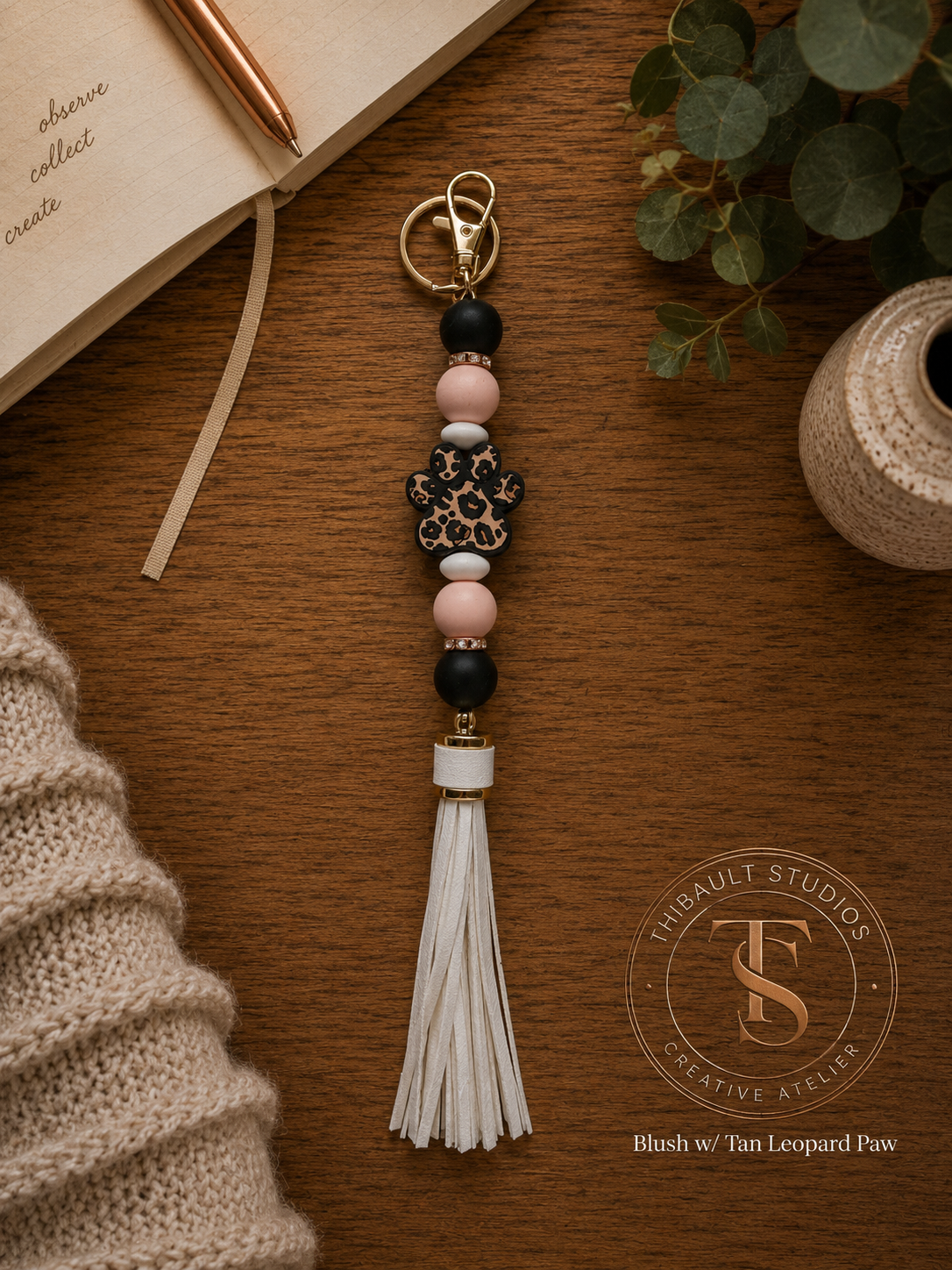 Animal Print Silicone Beaded Tassel Keychains