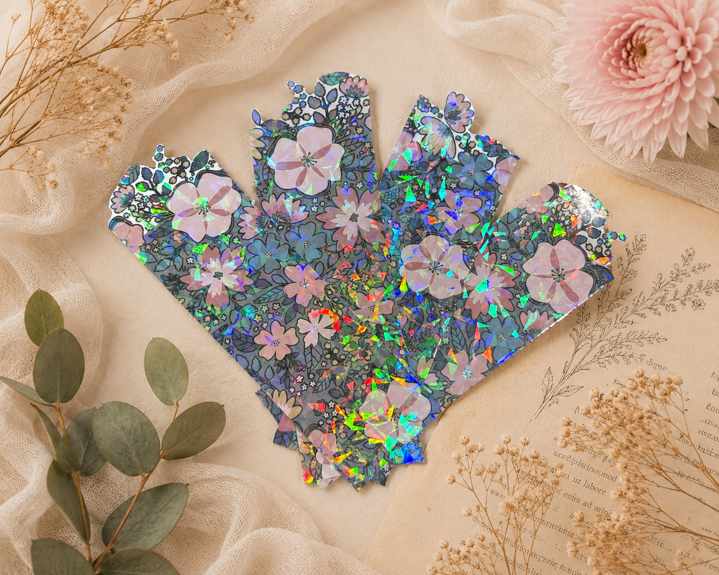 Midnight Garden Collection - Floral Holographic Bookmarks