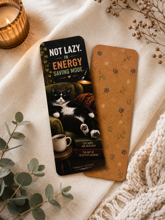 Not Lazy. In Energy Saving Mode. | Cat Bookmark