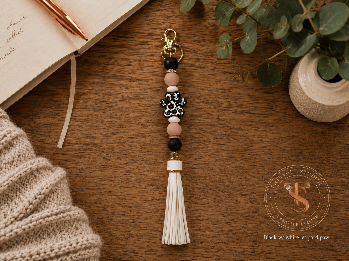 Animal Print Silicone Beaded Tassel Keychains