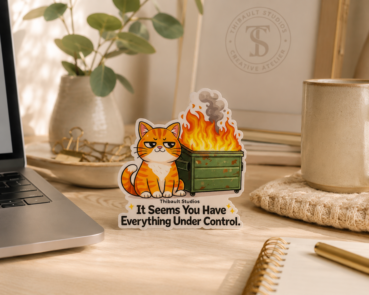 Dumpster Fire Kitty Vinyl Sticker
