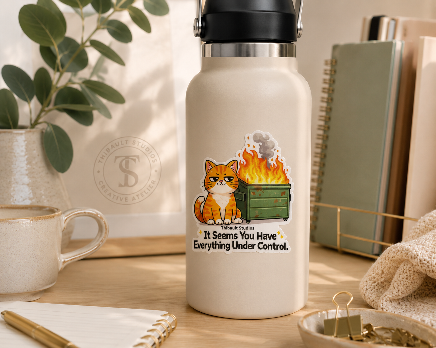 Dumpster Fire Kitty Vinyl Sticker