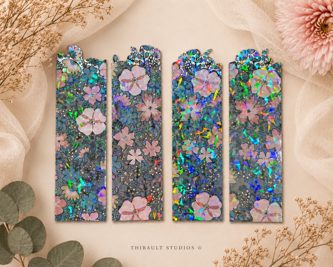 Midnight Garden Collection - Floral Holographic Bookmarks