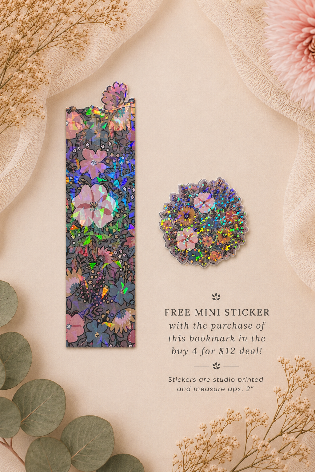 Midnight Garden Collection - Floral Holographic Bookmarks