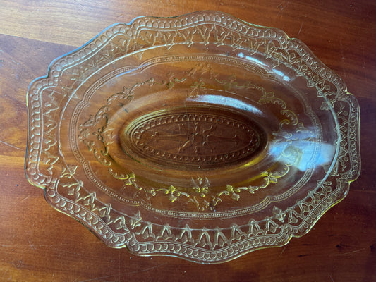 Vintage Amber Pressed Glass Oval Serving Platter