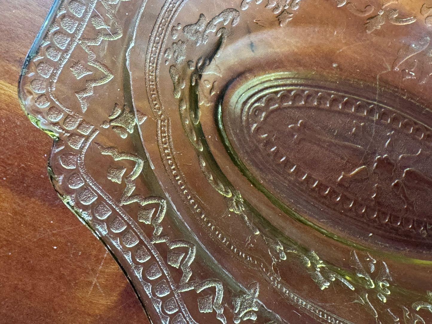 Vintage Amber Pressed Glass Oval Serving Bowl