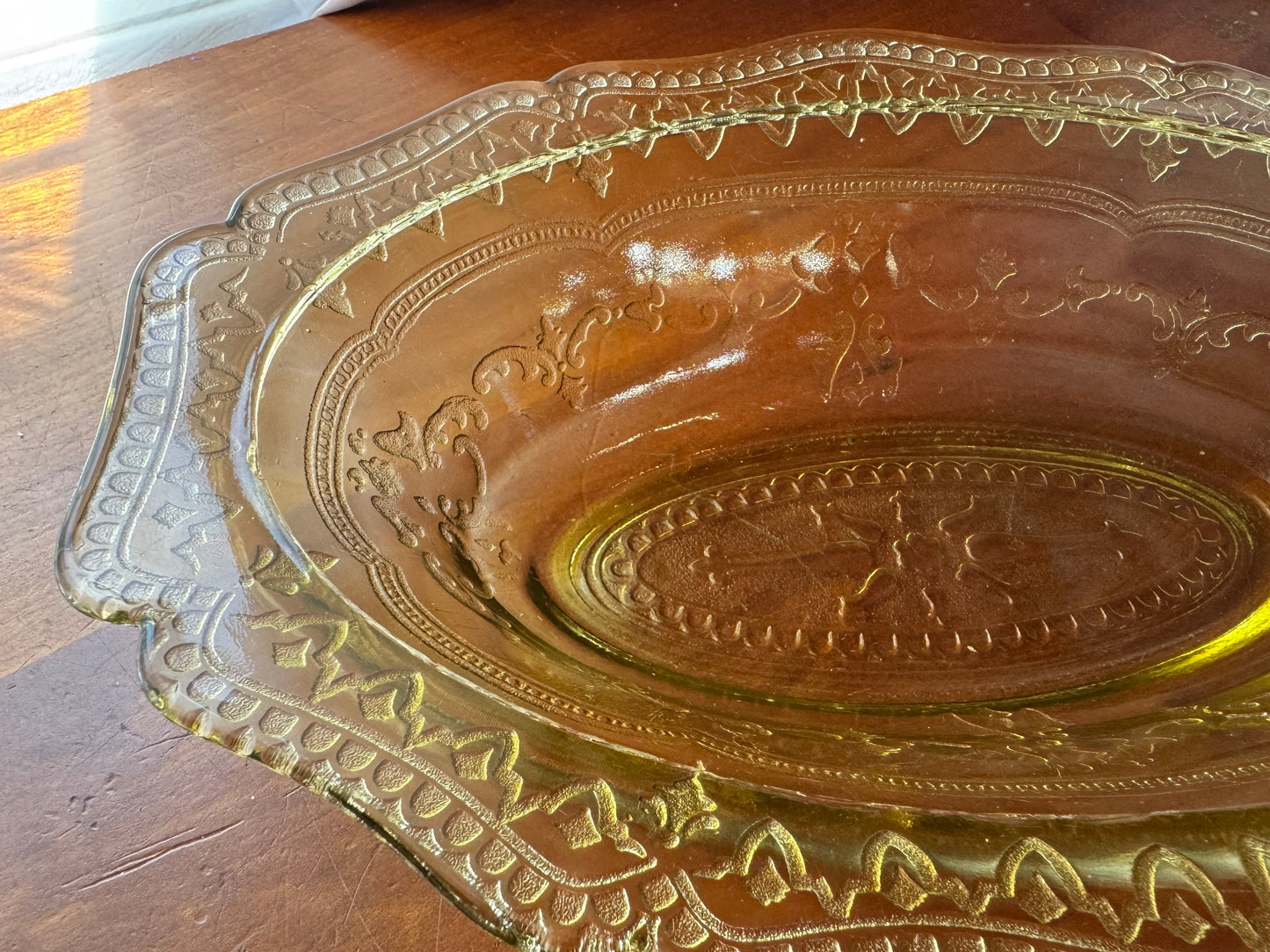 Vintage Amber Pressed Glass Oval Serving Bowl