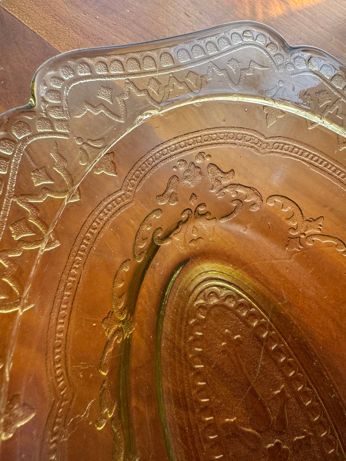 Vintage Amber Pressed Glass Oval Serving Platter