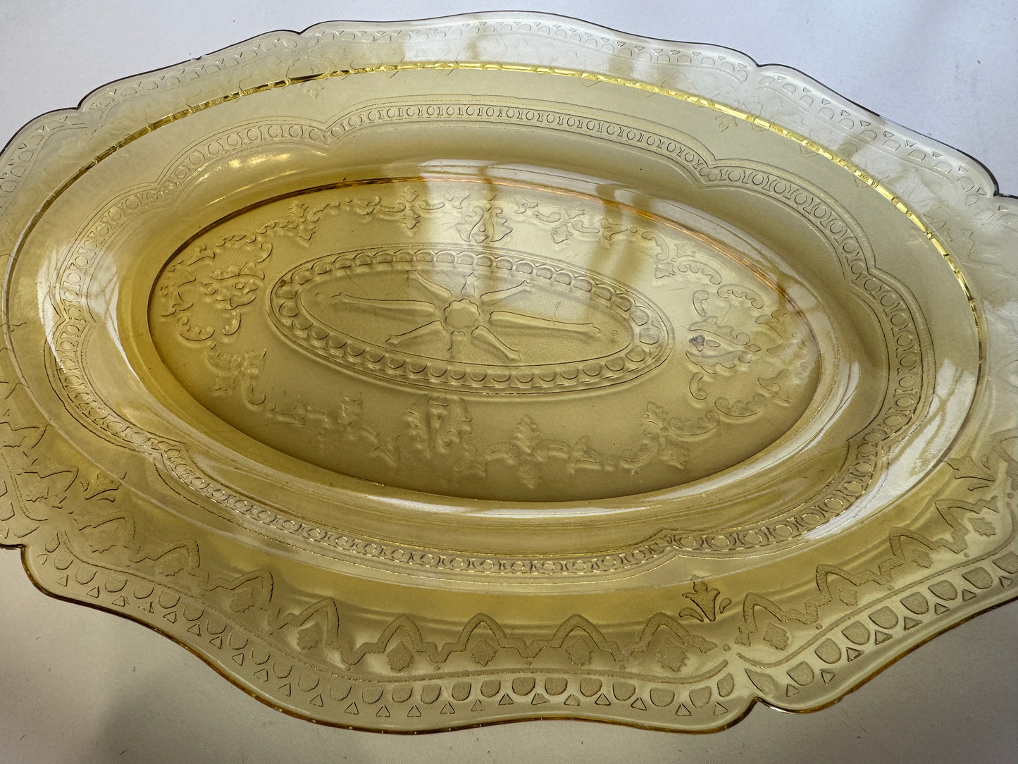 Vintage Amber Pressed Glass Oval Serving Platter