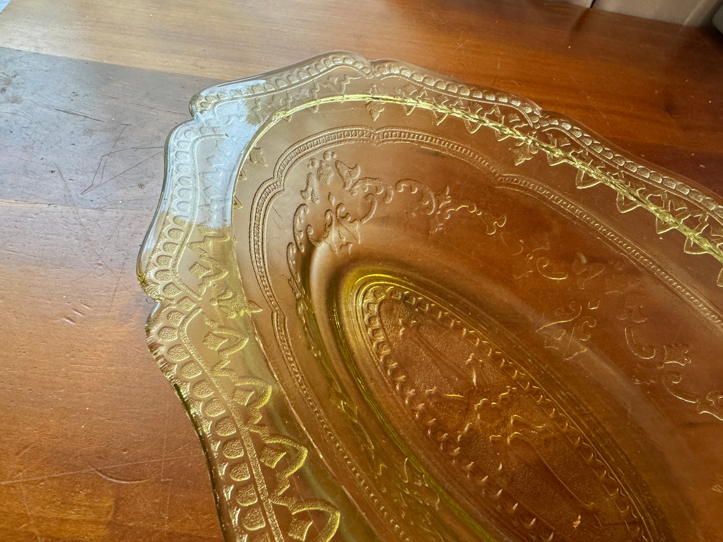 Vintage Amber Pressed Glass Oval Serving Bowl