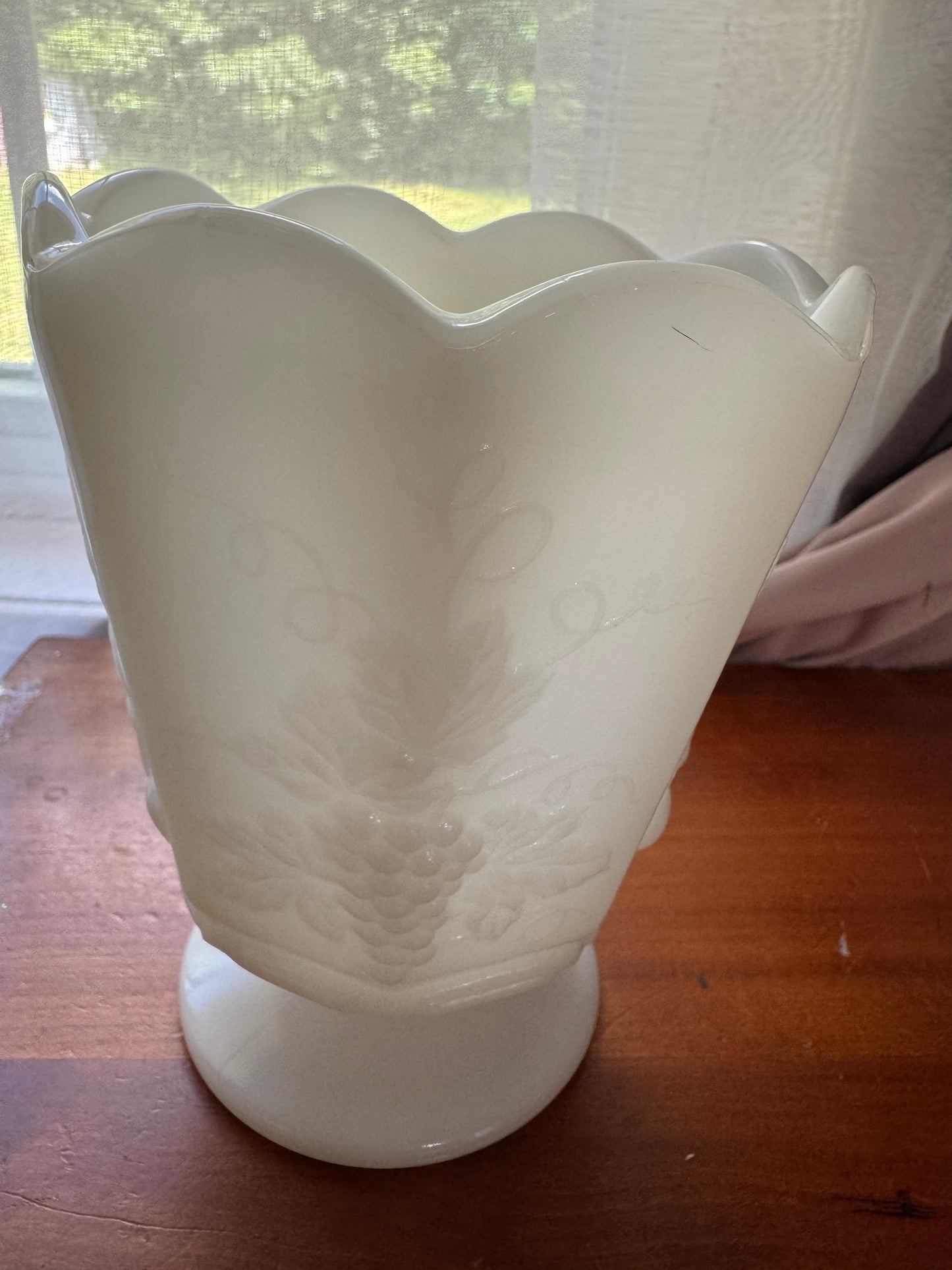 Vintage NAPCO Milk Glass Pedestal Vase | Grape & Cherry Pattern