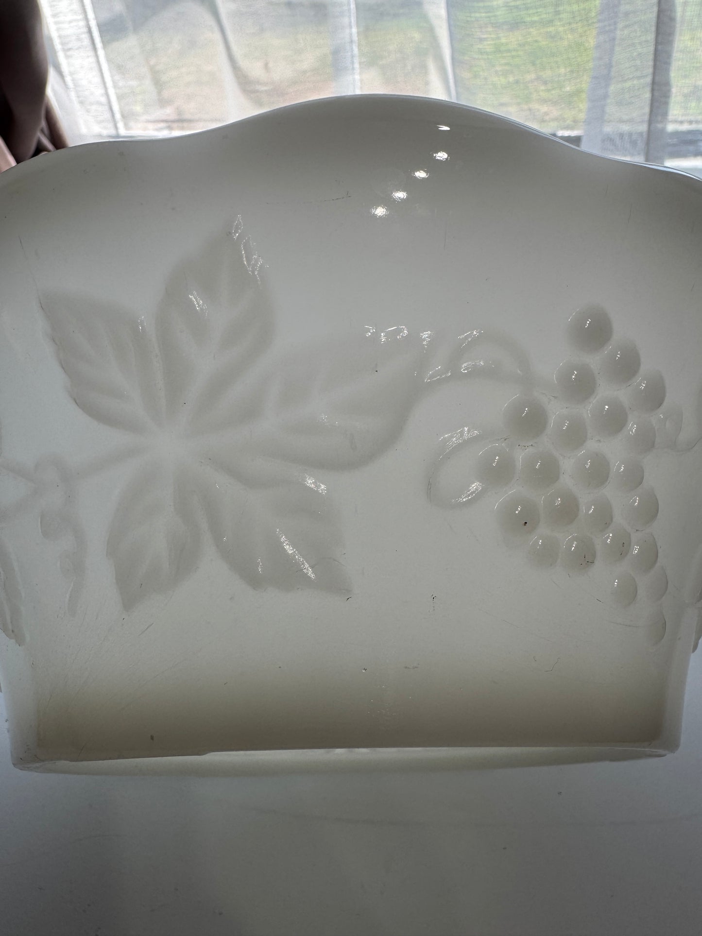 Vintage Milk Glass Serving Bowl|Raised Grape & Leaf Pattern