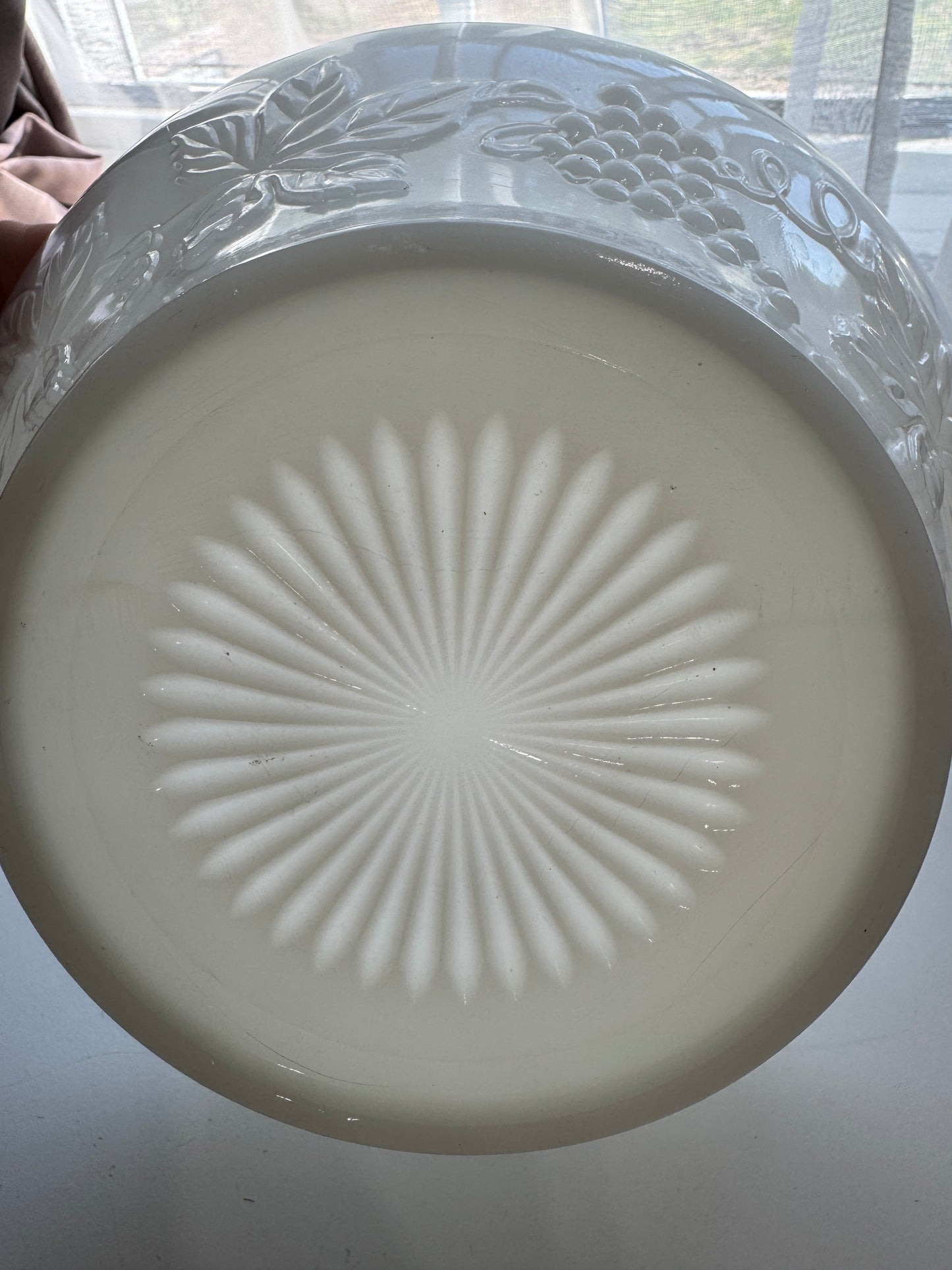 Vintage Milk Glass Serving Bowl|Raised Grape & Leaf Pattern